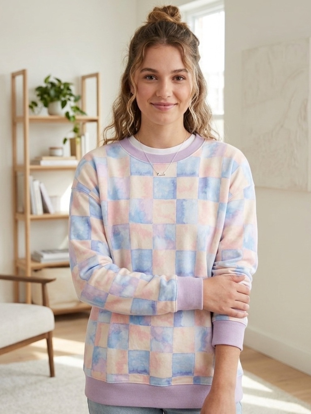 Host Pick Wild Fable Oversized Pink and Blue Crew Neck Sweater NWT